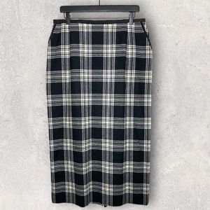 Vintage Pendleton Skirt Black White Plaid Pockets Back Zip Size 14